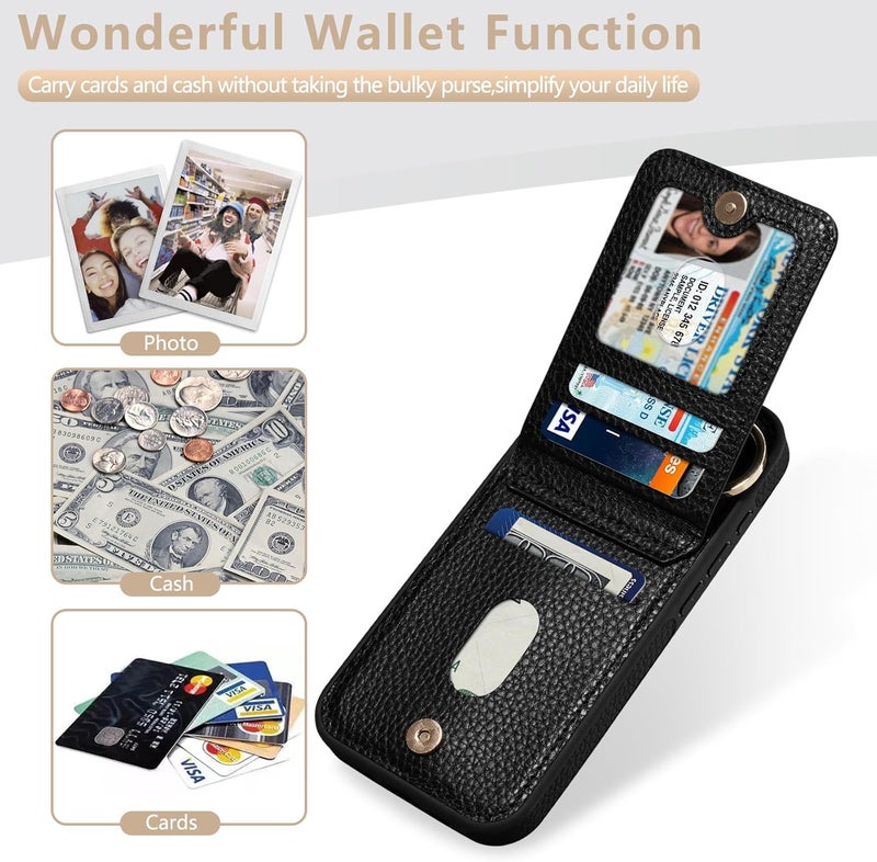Keallce Case for iPhone 15 Pro 6.1'', Detachable Crossbody Case Wallet with RFID Blocking Card Holder, 360?Ring Stand, Folio Leather Phone Cover Shoulder Lanyard Strap Lady for iPhone 15 Pro 5G, Black - Image 3